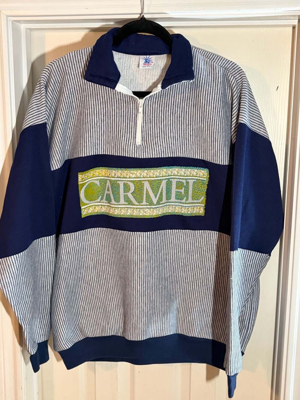 Vintage 80s 90s Carmel California Quarter Zip Sweatshirt XL Striped USA